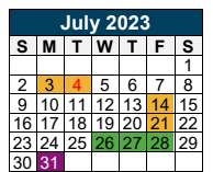 District School Academic Calendar for Porter High School for July 2023