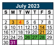 District School Academic Calendar for Project Restore for July 2023