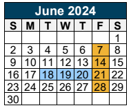 District School Academic Calendar for Robert Crippen Elementary for June 2024