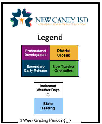 District School Academic Calendar Legend for New Caney Sp Ed