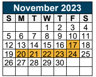 District School Academic Calendar for New Caney Sixth Grade Campus for November 2023