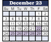 District School Academic Calendar for Parker Elementary School for December 2023