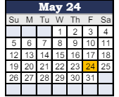 District School Academic Calendar for Parker Elementary School for May 2024