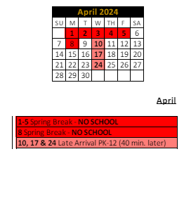 District School Academic Calendar for Hinkle Creek Elementary Sch for April 2024