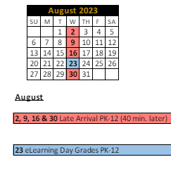 District School Academic Calendar for Hinkle Creek Elementary Sch for August 2023