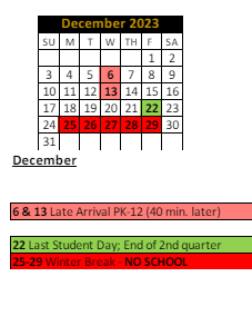 District School Academic Calendar for Hinkle Creek Elementary Sch for December 2023