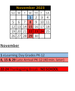 District School Academic Calendar for Hinkle Creek Elementary Sch for November 2023