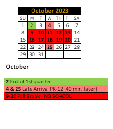 District School Academic Calendar for Hinkle Creek Elementary Sch for October 2023