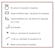 District School Academic Calendar Legend for Grant Elementary School