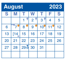 District School Academic Calendar for Wilderness Oak Elementary School for August 2023