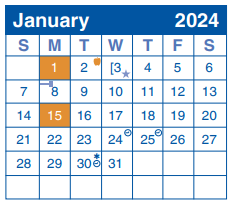 District School Academic Calendar for International School Of America for January 2024