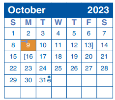 District School Academic Calendar for International School Of America for October 2023