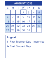 District School Academic Calendar for Parkview Intermediate School for August 2023