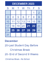 District School Academic Calendar for Parkview Intermediate School for December 2023