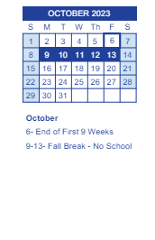 District School Academic Calendar for Parkview Intermediate School for October 2023