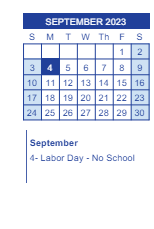 District School Academic Calendar for Parkview Intermediate School for September 2023
