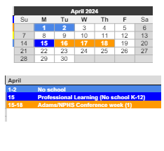 District School Academic Calendar for Osgood Elementary School for April 2024