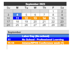 District School Academic Calendar for Osgood Elementary School for September 2023