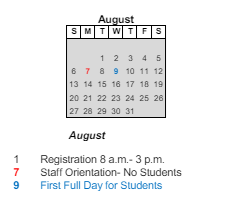 District School Academic Calendar for Dubois Middle School for August 2023