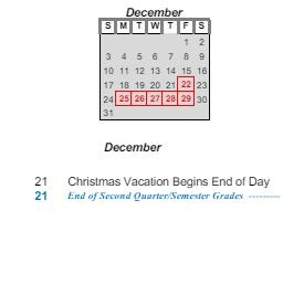 District School Academic Calendar for Dubois Middle School for December 2023