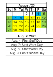 District School Academic Calendar for Ossian Elementary for August 2023