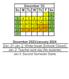 District School Academic Calendar for Ossian Elementary for December 2023