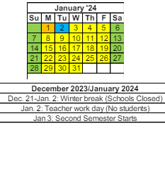 District School Academic Calendar for Ossian Elementary for January 2024