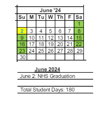 District School Academic Calendar for Ossian Elementary for June 2024