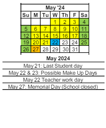 District School Academic Calendar for Ossian Elementary for May 2024