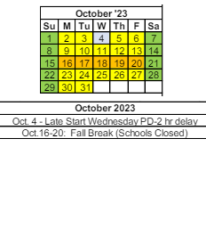 District School Academic Calendar for Ossian Elementary for October 2023