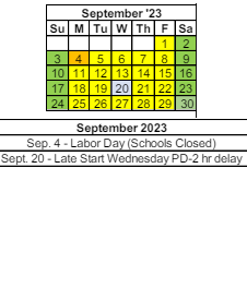 District School Academic Calendar for Ossian Elementary for September 2023