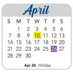 District School Academic Calendar for May Elementary School for April 2024