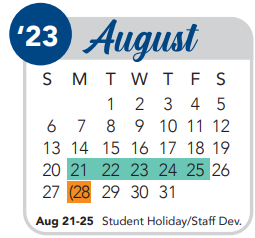 District School Academic Calendar for Nisd Intervention for August 2023