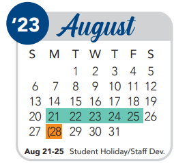 District School Academic Calendar for Galm Elementary School for August 2023