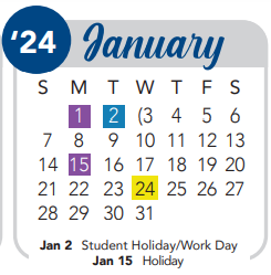 District School Academic Calendar for Rayburn Middle School for January 2024