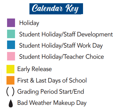 District School Academic Calendar Legend for Off Campus P P C D