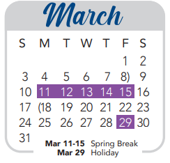 District School Academic Calendar for Valley Hi Es for March 2024