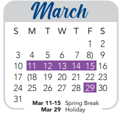 District School Academic Calendar for Nisd Intervention for March 2024