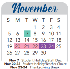 District School Academic Calendar for Zachry Middle School for November 2023