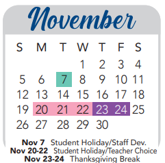 District School Academic Calendar for Clark High School for November 2023
