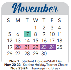 District School Academic Calendar for Colonies North Elementary School for November 2023