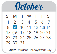 District School Academic Calendar for Vocational  Transition Program for October 2023
