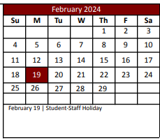District School Academic Calendar for Kay Granger Elementary for February 2024