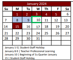 District School Academic Calendar for Denton Co J J A E P for January 2024