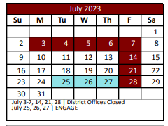 District School Academic Calendar for Lakeview Elementary for July 2023