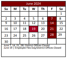 District School Academic Calendar for Lakeview Elementary for June 2024