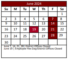 District School Academic Calendar for Denton Creek for June 2024