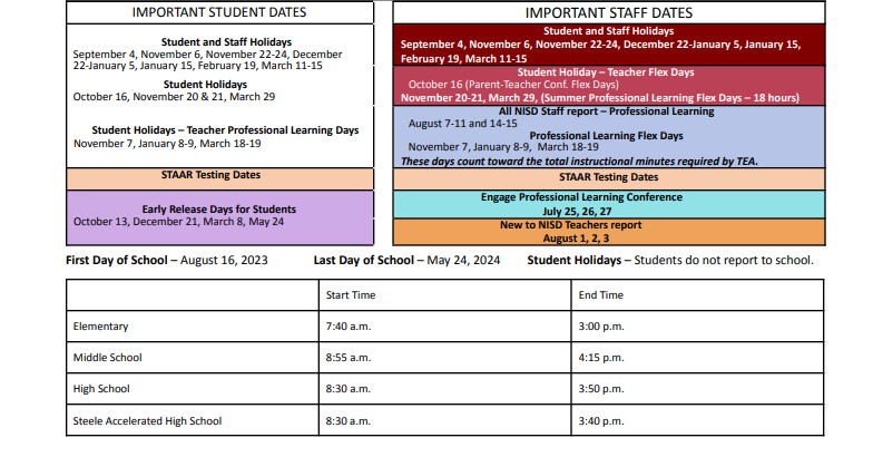 District School Academic Calendar Key for Northwest High School