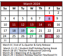 District School Academic Calendar for Denton Co J J A E P for March 2024