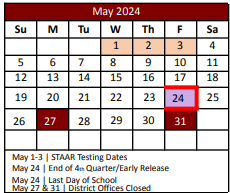 District School Academic Calendar for Denton Co J J A E P for May 2024